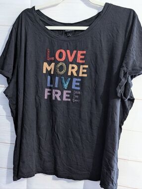 Guc Torrid Black Graphic Tee - "LOVE MORE LIVE FREE" Plus Size 2X